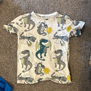 H&M White Short Sleeve Tee with Multicolor Dragon Print